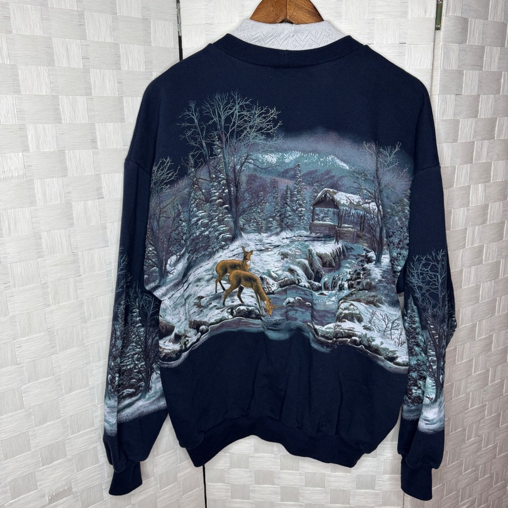 Vintage Art Unlimited Winter Horse Sceec All Over Print Mock Neck Sweatshirt XL - Picture 3 of 6